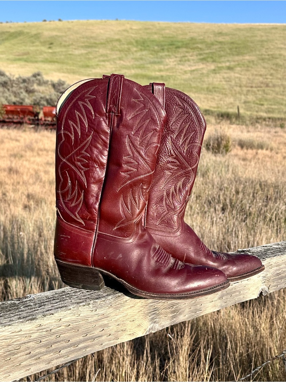 vintage dan post cowboy boots, brown leather, size 11d